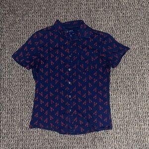 Apt .9  Navy Blue Lobster Short Sleeve Button-Up Shirt